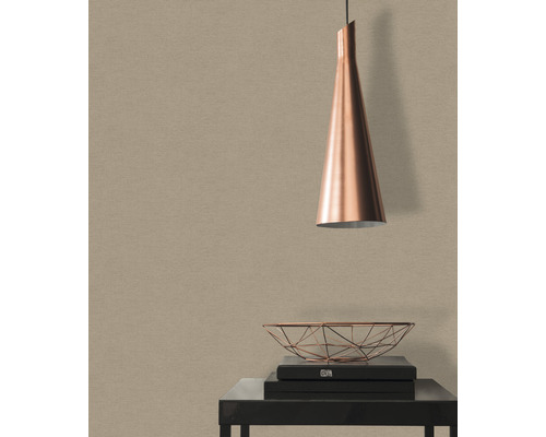 Obývacia izba so závesným svietidlom, miskou a knihami na stole pred stenou