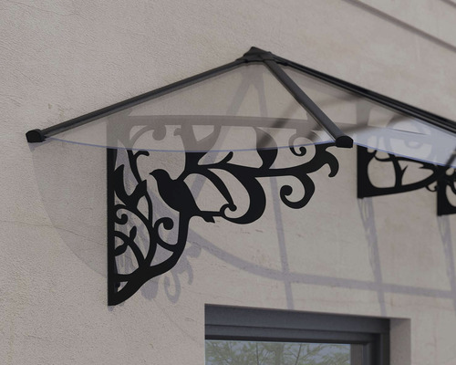 Strieška dverí s motívom vtáka a čírym krytom namontovaná na stene