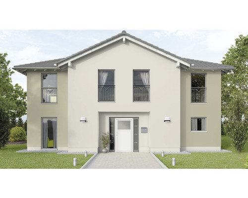 Pohľad na dvojpodlažný rodinný dom so sedlovou strechou