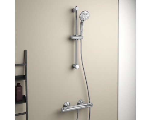 Sprchový systém s termostatom a ručnou sprchou na tyči