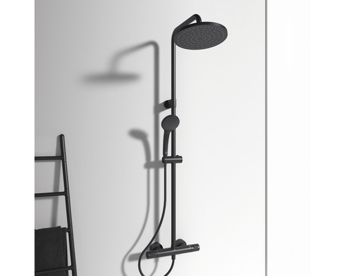 Čierna sprchová armatúra s hlavovou a ručnou sprchou