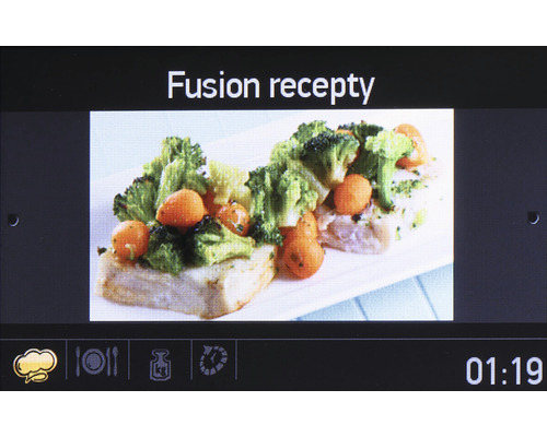 Zobrazenie obrazovky zariadenia zobrazujúceho fúzne recepty so zeleninou