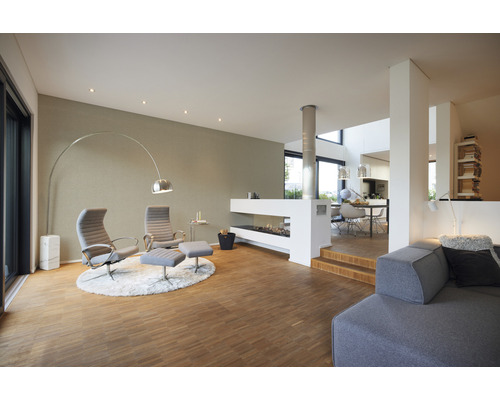 Svetlá obývacia izba s dvomi kreslami, stojacou lampou a krbom