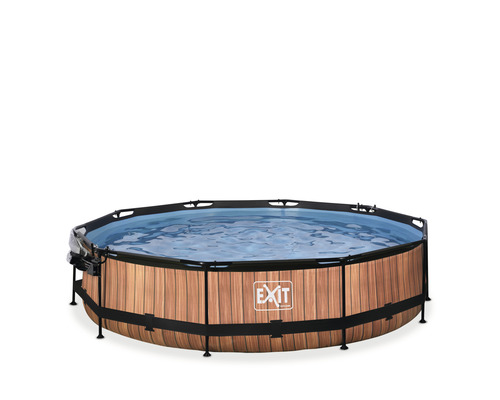 Nadzemný bazén rámový s kartušovou filtráciou a zakrytím EXIT WoodPool Ø 360 x 76 cm drevený design