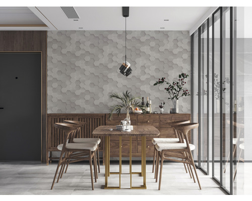 Jedáleň s jedálenským stolom, stoličkami a príborníkom v modernom dizajne