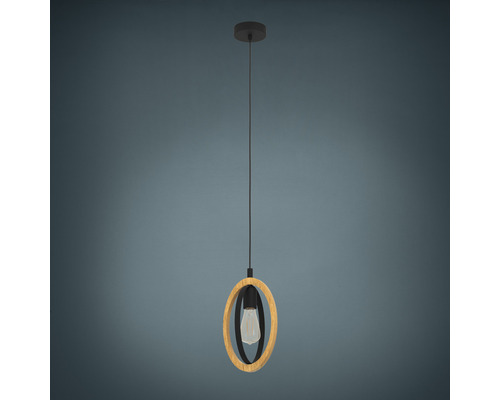 Závesná lampa s drevenými a kovovými prvkami