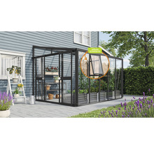 Skleník k stene Vitavia Athena 8600 kombinácia skla a polykarbonátu 265,9x334,3 cm čierny