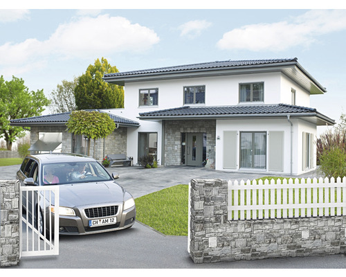 Rodinný dom s vjazdovou bránou a plotom