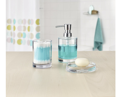 Kúpeľňová súprava s dávkovačom mydla, nádobou na vatové tyčinky a miskou na mydlo