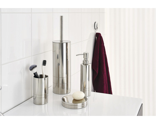 Kúpeľňová súprava s dávkovačom mydla, miskou na mydlo, držiakom na zubné kefky a WC kefou