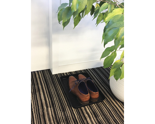 Topánky na odkvapkávači na topánky vo vstupnej hale