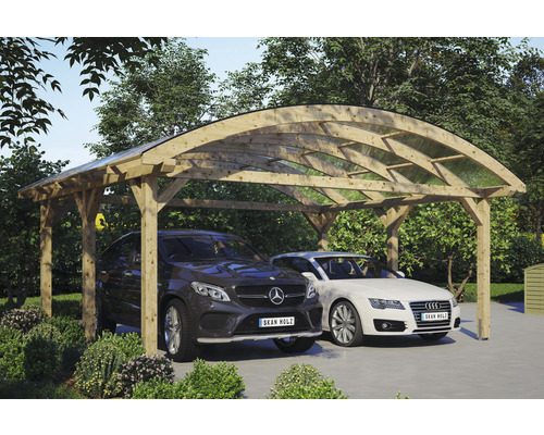 Prístrešok na auto dvojitý SKAN HOLZ Franken, vrátane úchytov na stĺpiky, 635 x 541 cm, prírodný Drevený dvojitý prístrešok pre auto s dvoma zaparkovanými autami