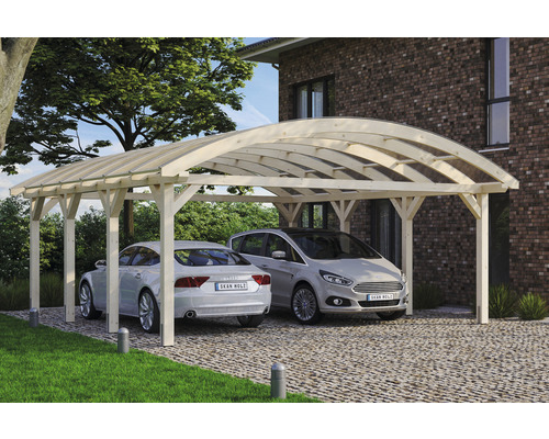 Prístrešok na auto dvojitý SKAN HOLZ Franken vrátane kotiev na stĺpik 635 x 755 cm prírodný Drevený prístrešok pre auto s dvoma zaparkovanými autami