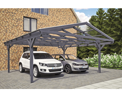 Prístrešok na auto dvojitý SKAN HOLZ Westerwald, vrátane úchytov pre stĺpiky, 570 x 648 cm, bridlica Drevený dvojitý prístrešok pre auto s dvoma zaparkovanými autami