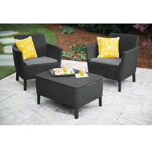 Sada záhradného nábytku s dvoma kreslami, vankúšmi a stolom s úložným priestorom