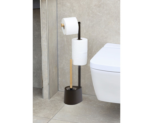 Držiak toaletného papiera s kefou a držiakom papierových roliek v kúpeľni