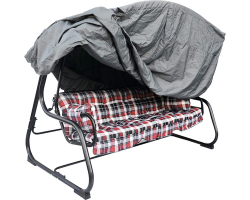 Záhradná hojdačka s ochranným obalom a kockovanými vankúšmi