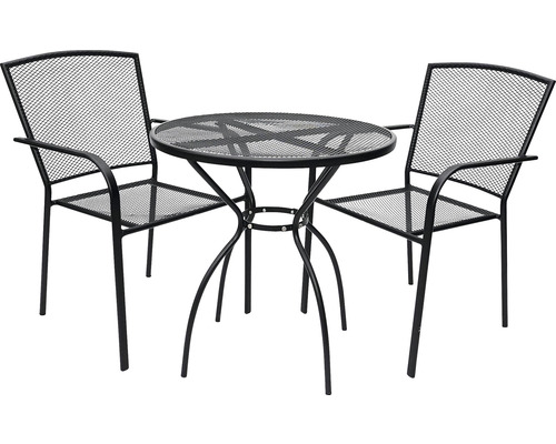 Záhradná stolová súprava s dvomi kovovými stoličkami