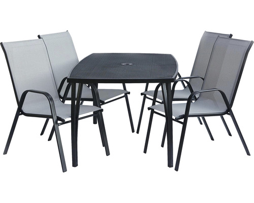 Záhradná nábytková zostava so stolom a štyrmi stoličkami pre vonkajšie použitie