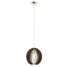 Závesná lampa s okrúhlym tienidlom a jednou žiarovkou.