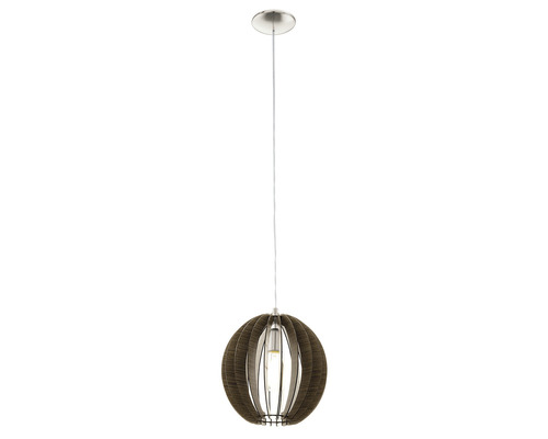 Závesná lampa s okrúhlym tienidlom a jednou žiarovkou.