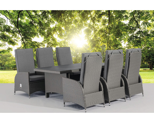 Záhradný nábytok so stolom a ôsmimi stoličkami z polyratanu