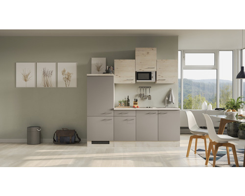 Kuchynský blok so spotrebičmi Flex Well Riva 210 cm farba čela kvarcit kubanit san remo dub jasná matná farba korpusu san remo dub svetlá Kuchynský blok so spotrebičmi Flex Well Riva 210 cm farba čela kvarcit kubanit san remo dub jasná matná farba korpusu san remo dub svetlá