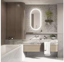 Oválne LED zrkadlo do kúpeľne s osvetlením OVAL LINE PREMIUM 100 x 50 cm v bielom ráme