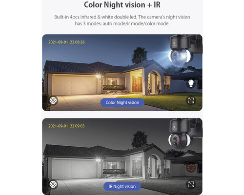 Bezpečnostná kamera s funkciou nočného videnia a infračerveným osvetlením v prevádzke pred obytným domom