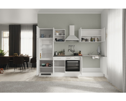 Kompletná kuchynská linka s elektrospotrebičmi, drezom, hornými skrinkami a chladničkou