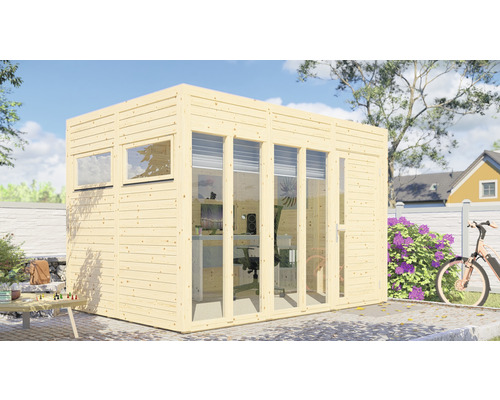 Záhradný domček z dreva s oknami a dverami