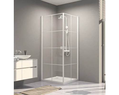 Sprchovací kút do priestoru Aurlane 90 x 90 cm farba rámu biela dekor skla priemyselný design FAC880W