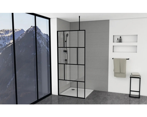 Walk In Aurlane 90 cm farba rámu čierna dekor skla číre sklo FAC586o Moderná kúpeľňa so sprchovacou zástenou, sprchou a príslušenstvom