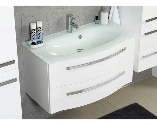 Skrinka pod umývadlo s dvoma zásuvkami a umývadlom na dosku