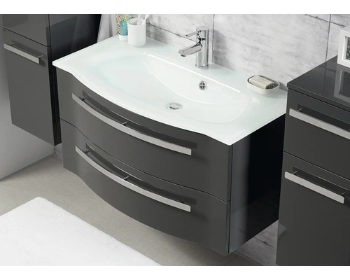 Skrinka pod umývadlo s umývadlom na dosku a dvoma zásuvkami v kúpeľni