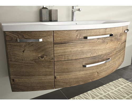 Skrinka pod umývadlo s umývadlom, vzhľad dreva a zásuvky