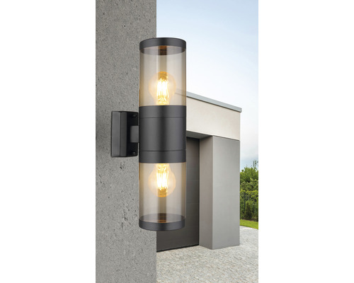 Dvojplameňové vonkajšie nástenné svietidlo so skleneným valcom