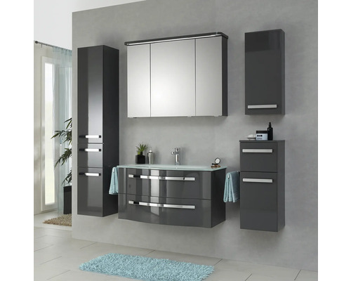 Kúpeľňový set s umývadlom, zrkadlovou skrinkou a vysokými skrinkami