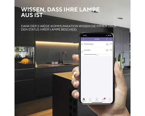 Aplikácia pre smartfóny na ovládanie kuchynských svetiel v modernej kuchyni