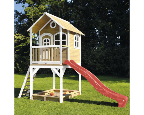 Detský domček s šmýkačkou, rebríkom a pieskoviskom na vonkajšie použitie