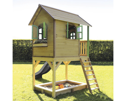 Detský domček so šmýkačkou, rebríkom a pieskoviskom do záhrady