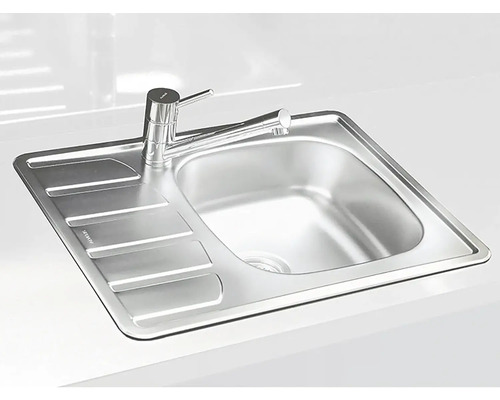 Nerezový drez s odkvapkávacou plochou a vodovodnou batériou