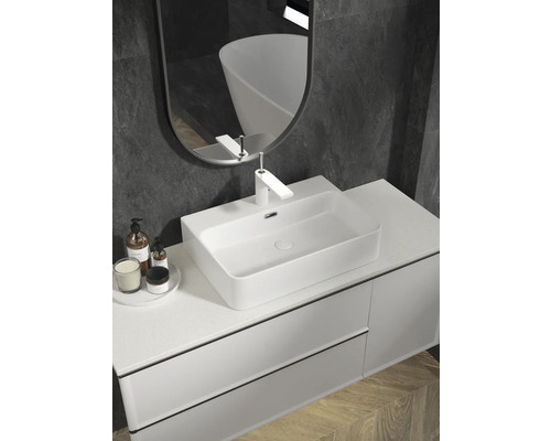 Kúpeľňová umývadlová skrinka s umývadlom, batériou a zrkadlom