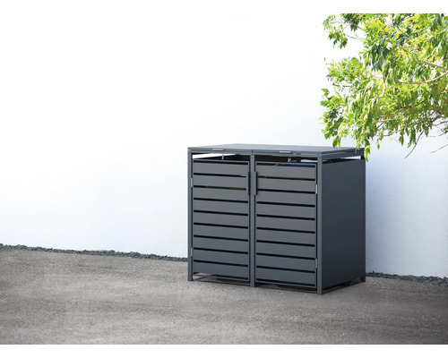 Kontejnerový box pre dve smetné nádoby s lamelovým vzhľadom