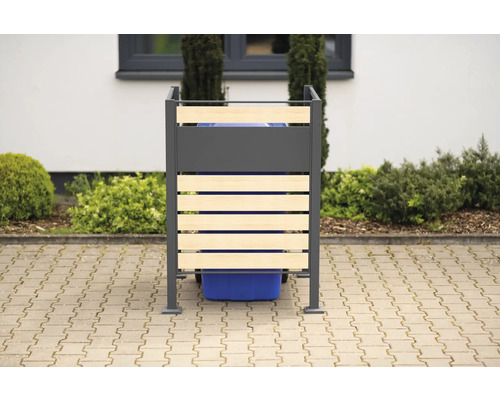 Kôš na odpadky s drevenými lamelami na zakrytie smetného koša vonku