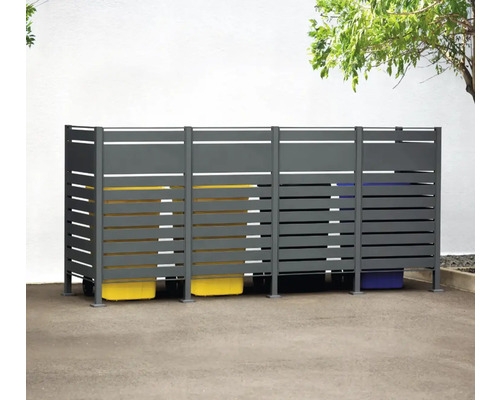 Kryt na smetné nádoby pre tri smetné nádoby s vodorovnými lamelami