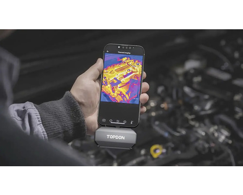 Logo TOPDON na smartfóne zobrazujúcom aplikáciu termokamery