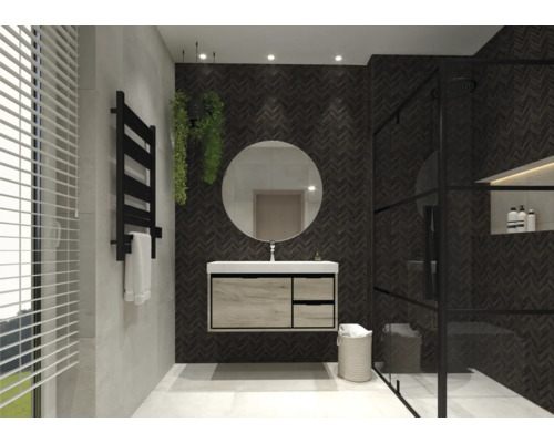 Moderná kúpeľňa s umývadlom, zrkadlom a sprchou