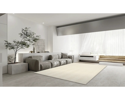 Svetlý obývací priestor s gaučom, stromom a kobercom