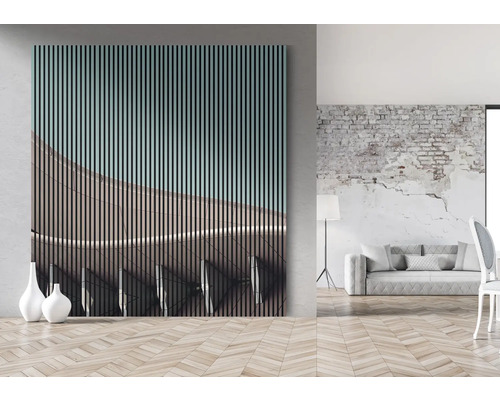 Dekoratívny nástenný panel s architektonickým motívom v modernom priestore